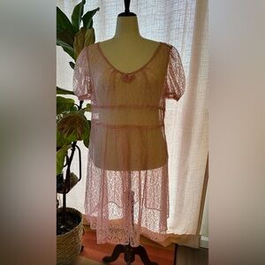 Pink Lace Babydoll Empire Waist Midi Dress Size 18